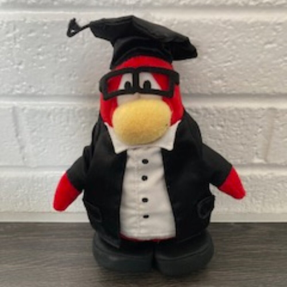 Disney Club Penguin- Graduate Penguin Plush 8"  Retired No Coin